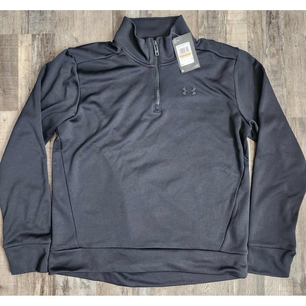 Under Armour Fleece Quarter-Zip Pullover Womens Small Black Loose Fit 1373058